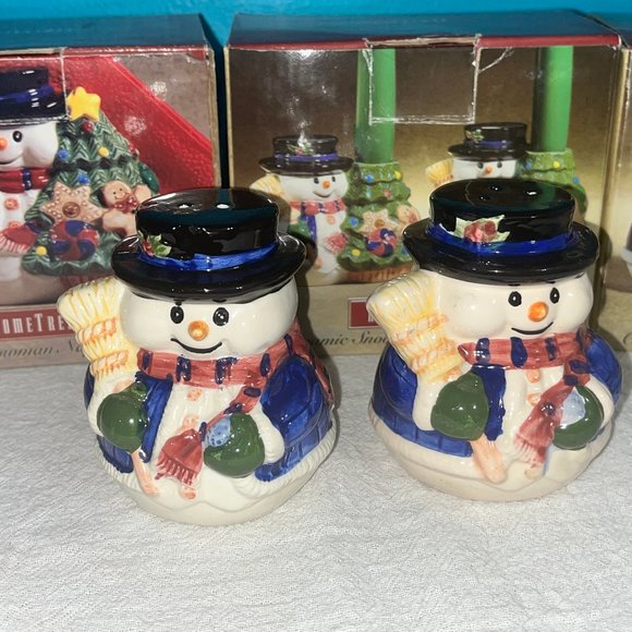 Vintage Ceramic Snowman Napkin Holder, Candle Holders, Salt and Pepper Set - Picture 12 of 16